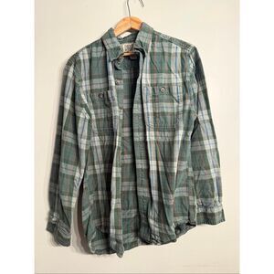 Duluth Trading Co Green Gray Plaid Long Sleeve Button Up Flannel Shirt Medium
